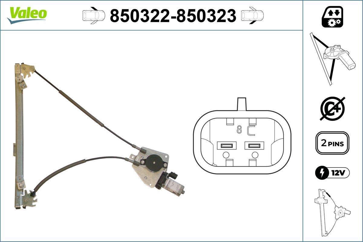 VALEO Mechanizmus zdvíhania okna 850322 VALEO 850322 Mechanizmus zdvíhania okná 306 Van / Hatchback originálne cena
