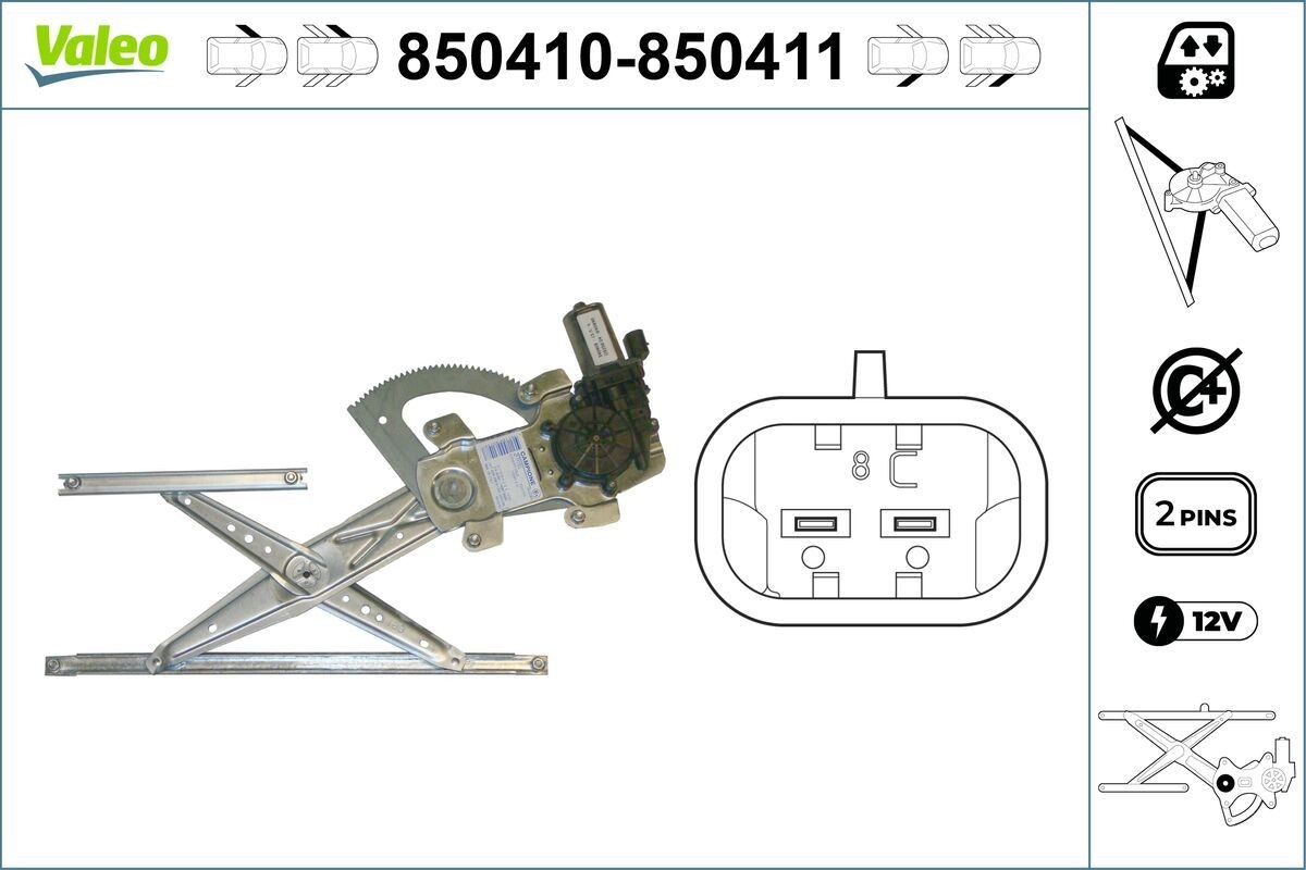 VALEO Rudehejs 850410 Vinduesløfter VALEO Toyota AVENSIS 850410