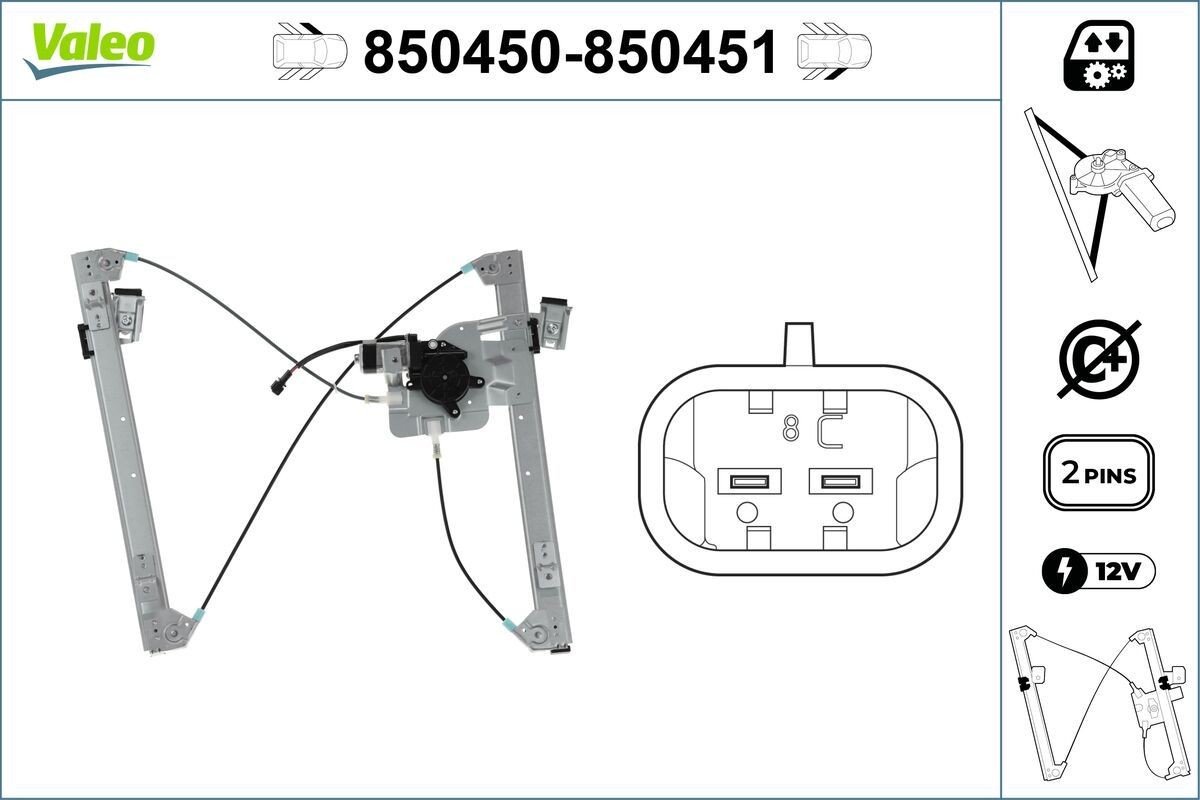 VALEO Fönsterhiss 850450 VALEO 850450 Fönsterhiss Polo 6n1 bak/fram + vänster/höger