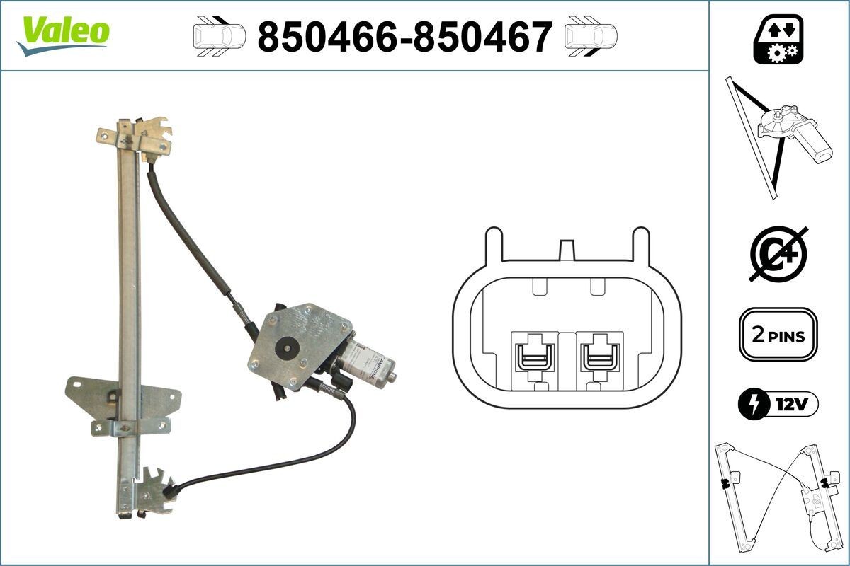VALEO Fönsterhiss 850466 VALEO 850466 Fönsterhiss Volvo S40 1 bak/fram + vänster/höger