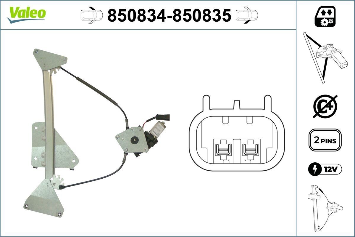 Lève-vitre VALEO 850834 VALEO 850834 Mécanisme lève-vitre HYUNDAI COUPE 2007