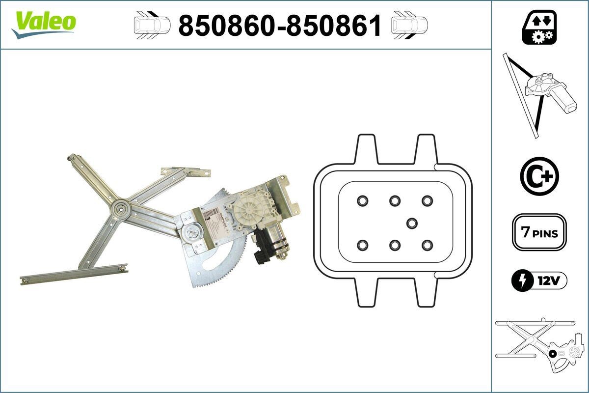 Vindusheis VALEO 850860 VALEO 850860 Vindusløfter VAUXHALL ZAFIRA 2007