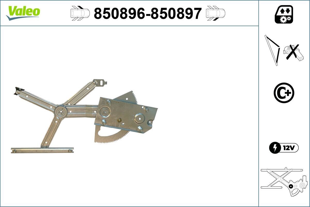 VALEO Raammechanisme 850896 VALEO 850896 Raam, mechaniek Mercedes MB 100 Van prijs