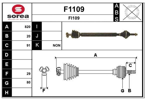 SNRA Veio de transmissão F1109 SNRA F1109 Semi eixo transmissão originais AUTOBIANCHI