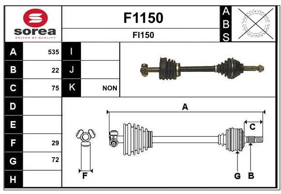 SNRA Drivaksel F1150 SNRA F1150 Drivaksel Fiat Cinquecento 170 pris