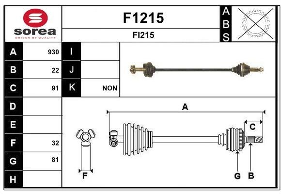 Veio de transmissão SNRA F1215 SNRA F1215 Semi eixo FIAT FIORINO 2000