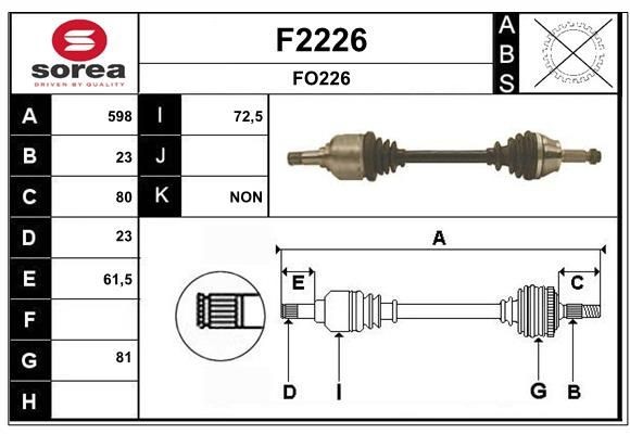 SNRA Drive shaft F2226 SNRA F2226 FORD Orion Mk3 (GAL) driveshaft replacement