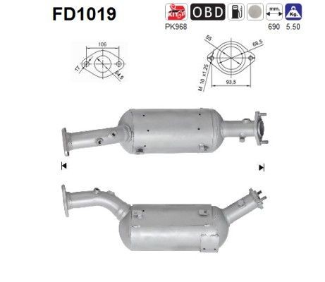 AS Filtre à particules FD1019 AS FD1019 Filtre à particules à suie échappement Suzuki Vitara mk1 prix