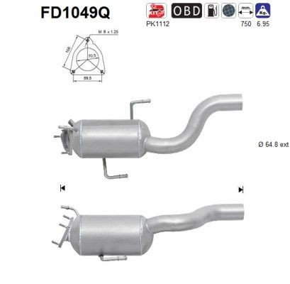 AS Filtre à particules FD1049Q AS FD1049Q d'origine Filtre à particules Porsche 944 Coupe coût