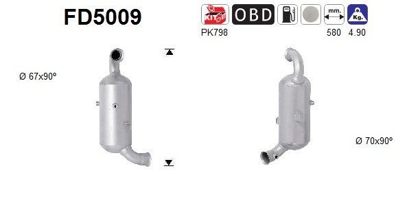 Filtro de partículas AS FD5009 AS FD5009 Filtro de fuligem partículas sistema de escape PEUGEOT 307 2008