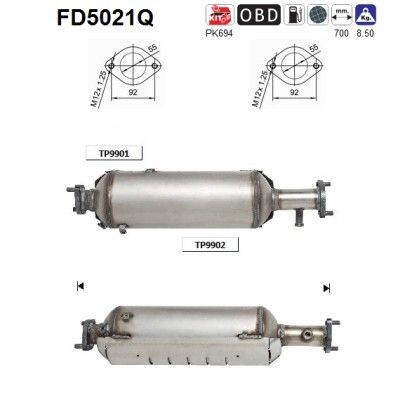 Filtre à particules AS FD5021Q AS FD5021Q FAP Kia SPORTAGE 2005