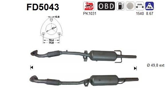Partikelfilter AS FD5043 AS FD5043 Dieselpartikelfilter OPEL ZAFIRA 2000