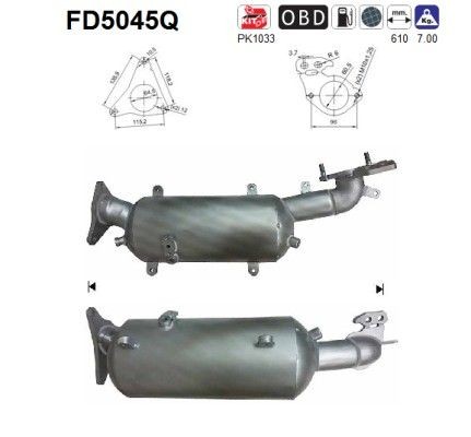 Filtre à particules AS FD5045Q AS FD5045Q: Filtre pot d'échappement Subaru IMPREZA 2017