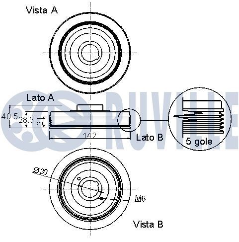 RUVILLE Svingningsdemper, kilerem med ribber 55332 Svingningsdemper, kilerem med ribber RUVILLE SAAB 55332