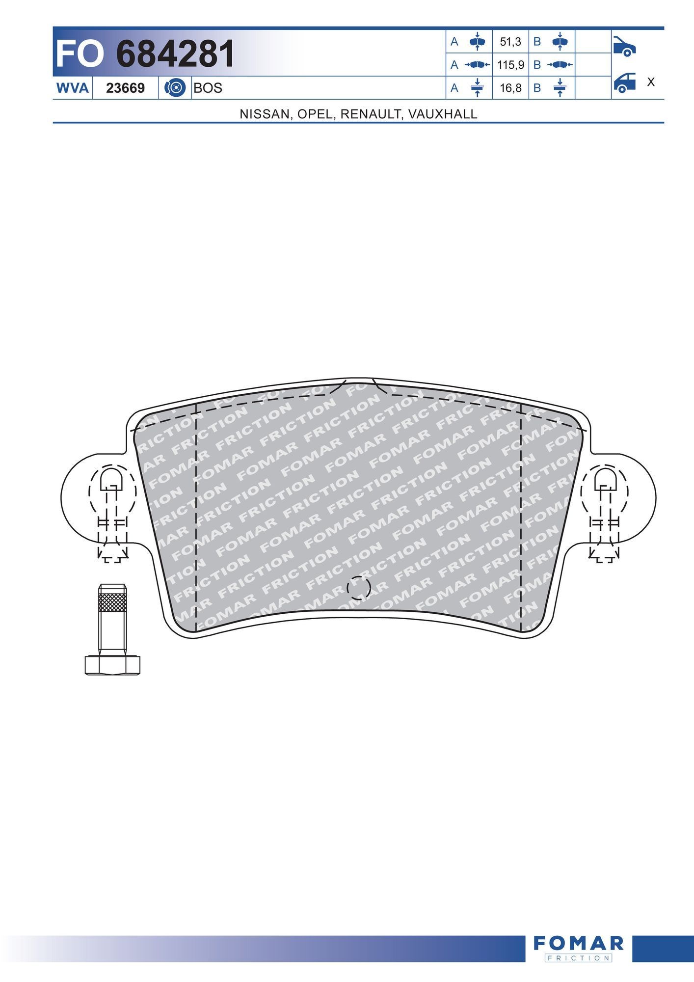 FOMAR Friction Bromsbelägg FO 684281 FO 684281 FOMAR Friction bromskloss JEEP PATRIOT