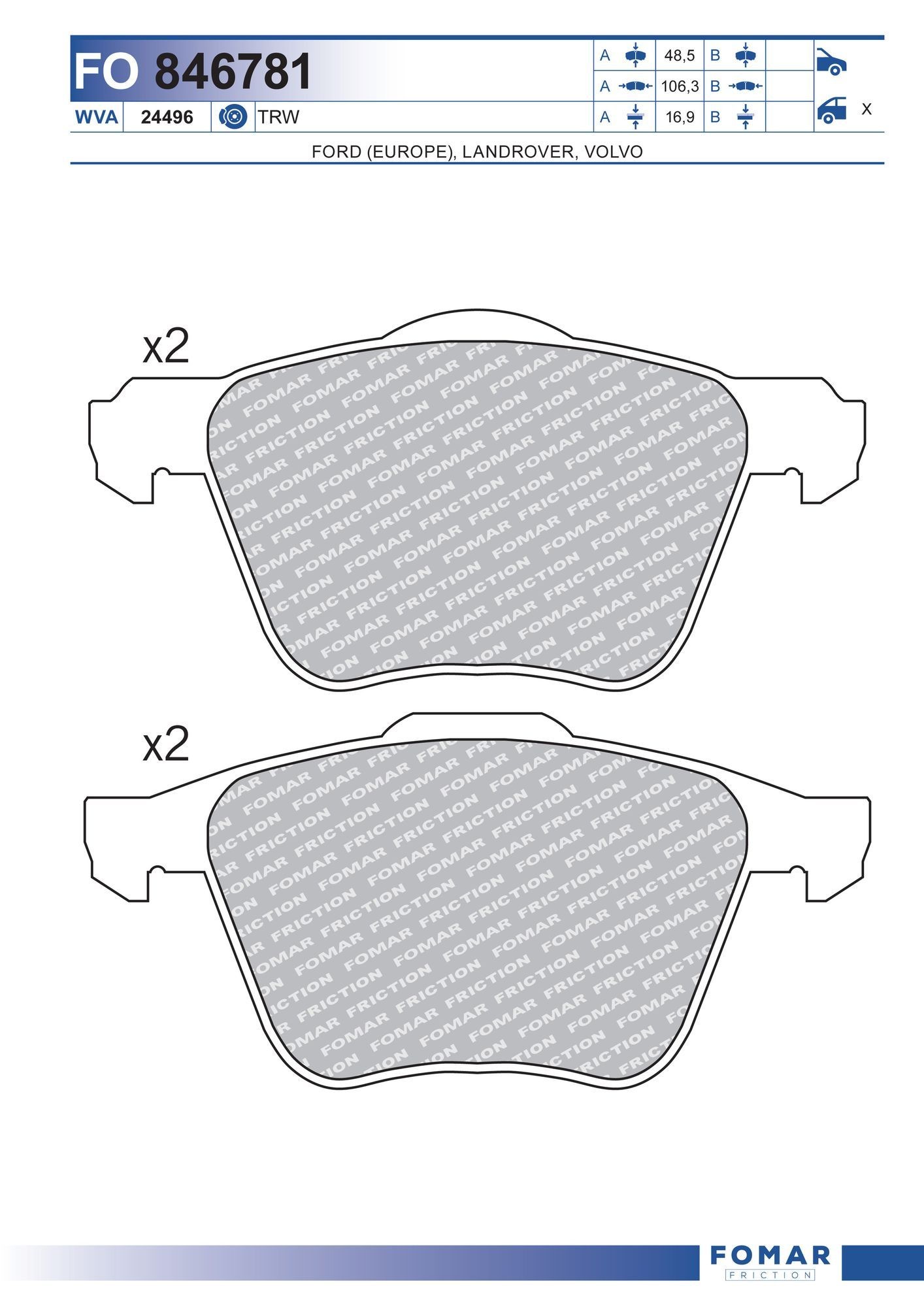FOMAR Friction Bremžu kluči FO 846781 Bremžu uzlikas FOMAR Friction Volvo S80 FO 846781