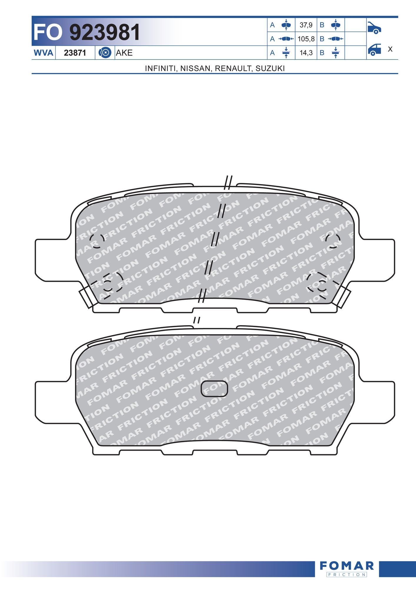 FOMAR Friction Bromsbelägg FO 923981 FO 923981 FOMAR Friction bromsklossar Jeep PATRIOT