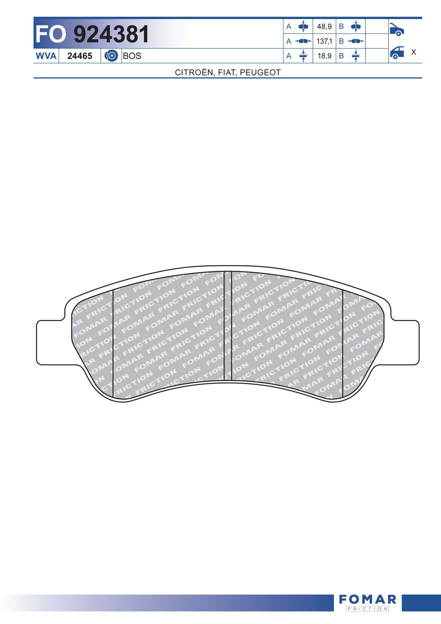 FOMAR Friction Bremseklosser FO 924381 Bremsebelegg FOMAR Friction Fiat IDEA FO 924381