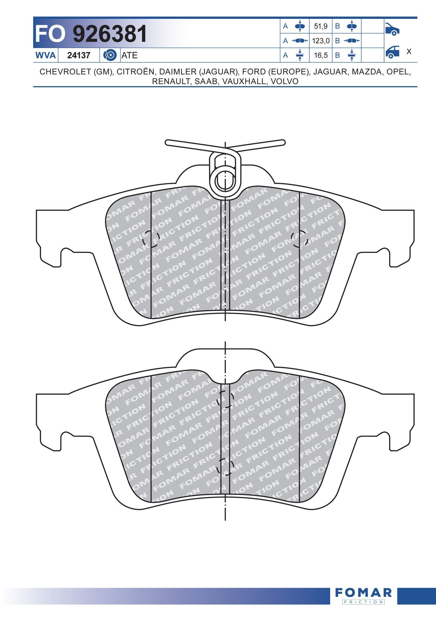 FOMAR Friction Τακάκια φρένων FO 926381 FO 926381 Τακάκια OPEL KADETT FOMAR Friction