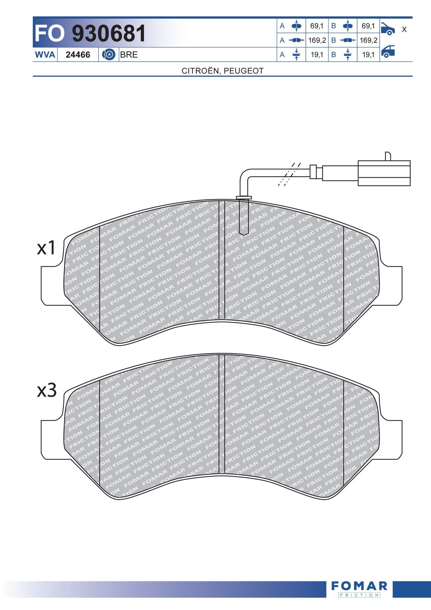 FOMAR Friction Bromsbelägg FO 930681 FO 930681 FOMAR Friction bromsbeläggsats FIAT GRANDE PUNTO