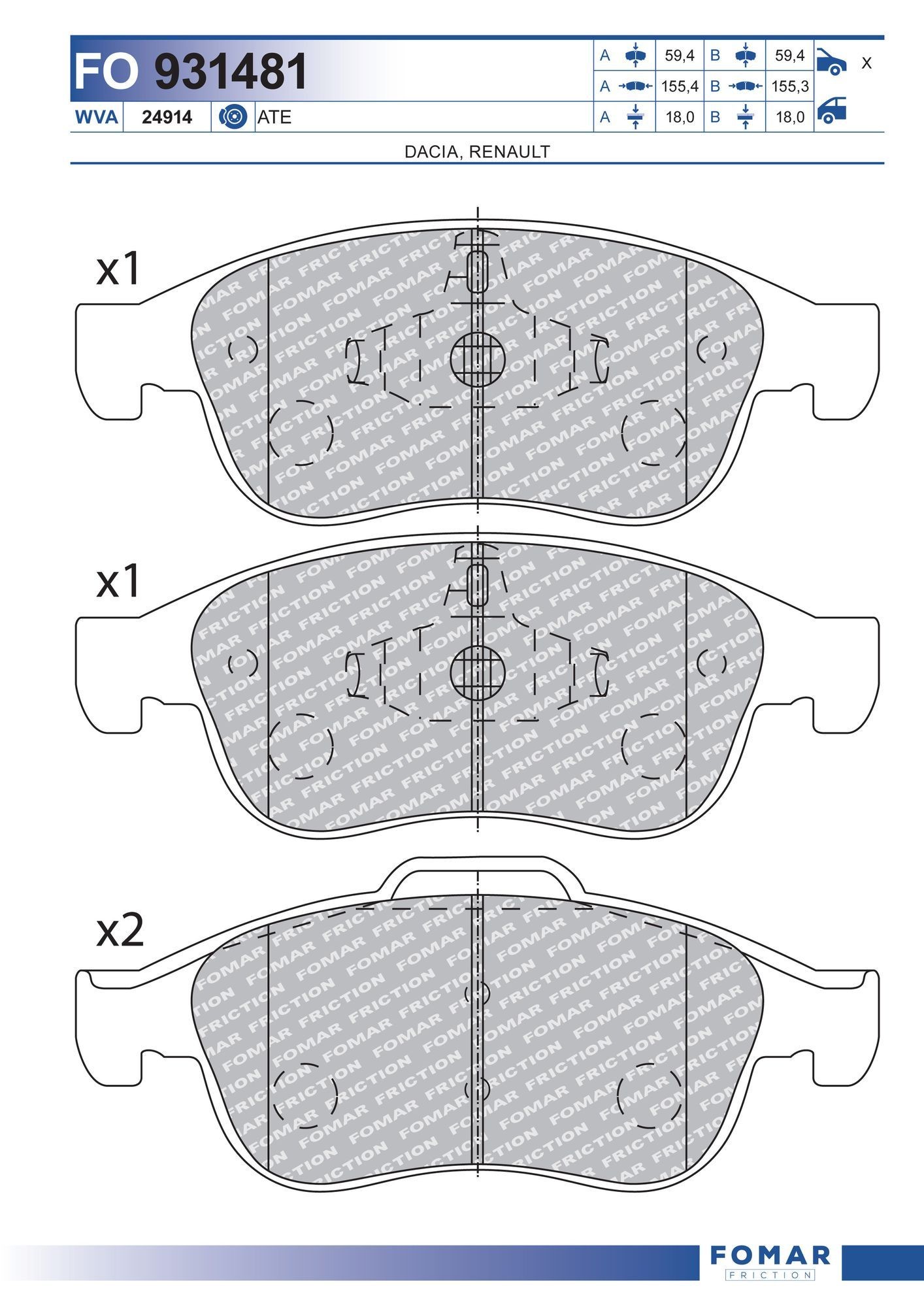 FOMAR Friction Pastilhas de travão FO 931481 FOMAR Friction FO931481 Jogo de pastilhas para travão de disco Renault SCÉNIC originais