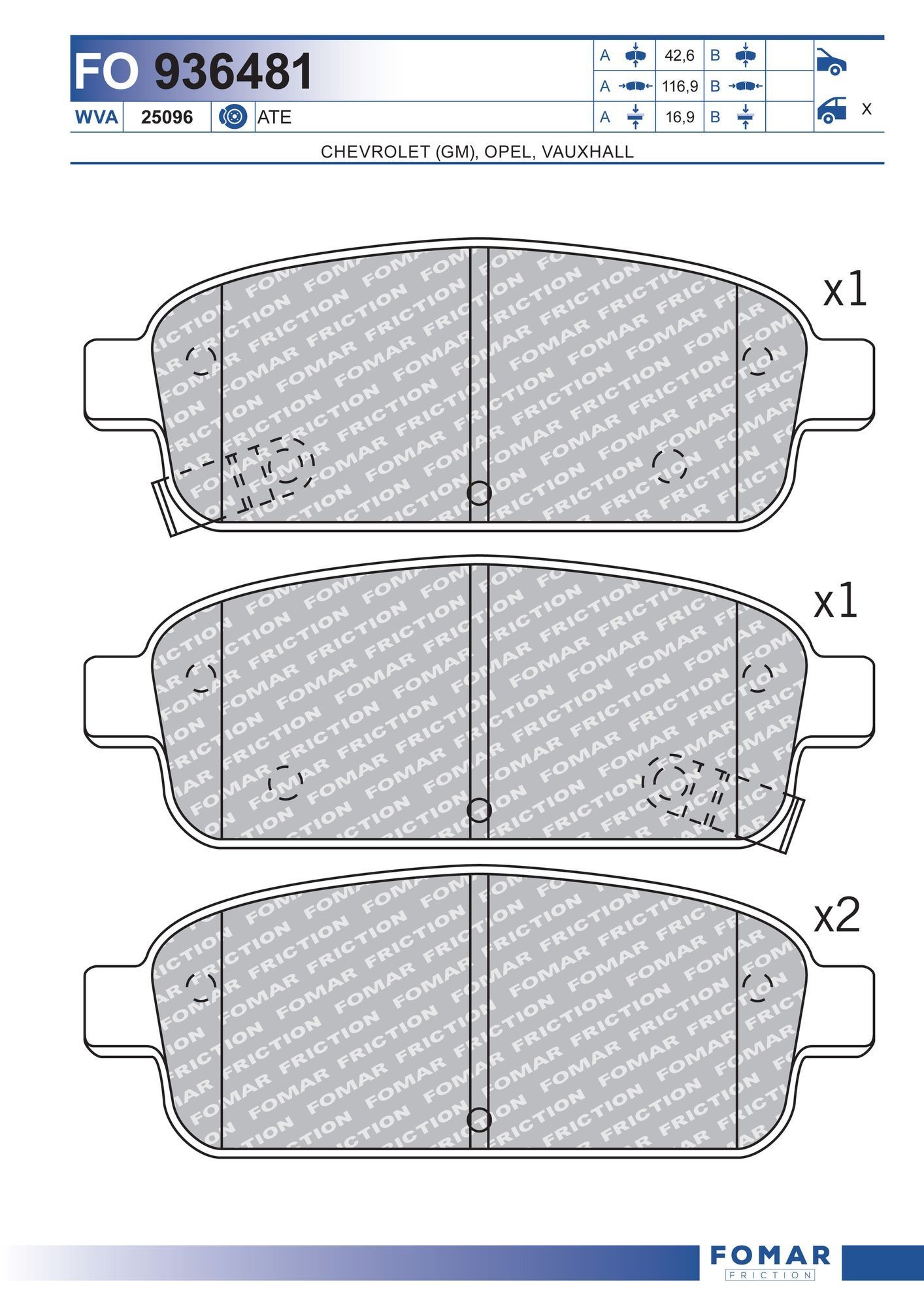 FOMAR Friction Bromsbelägg FO 936481 FO 936481 FOMAR Friction bromsklossar JEEP PATRIOT
