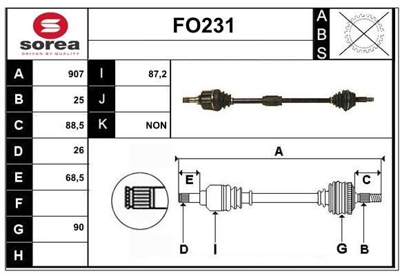 SERA Drive shaft FO231 SERA FO231 FORD Orion Mk3 (GAL) cv axle shaft replacement
