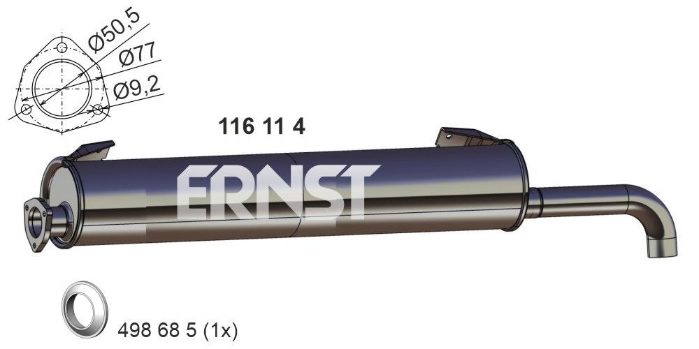 ERNST Koncový tlmič výfuku 116114 ERNST 116114 Koncový tlmič výfuku VOLKSWAGEN Transporter T3 Valník/Podvozok 1.6 68 KS 1990