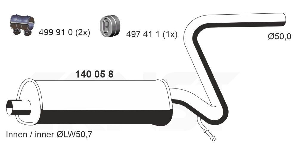 ERNST Panela de escape central 140058 140058 Panela de escape central ERNST VW SHARAN