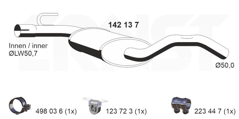 Silencieux intermédiaire ERNST 142137 ERNST 142137: Échappement intermédiaire Volkswagen VENTO 2012