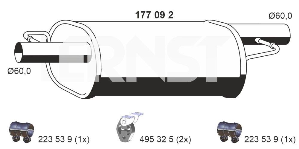 ERNST Middle silencer 177092 ERNST 177092 VW Multivan T6 middle silencer price