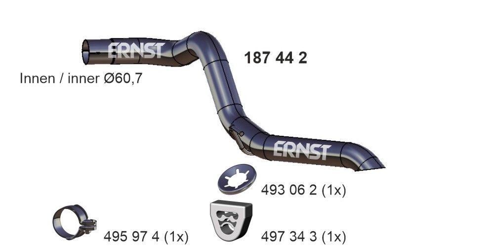 Tubo gas scarico ERNST 187442 ERNST 187442 Tubi di scarico Volkswagen LT 2004