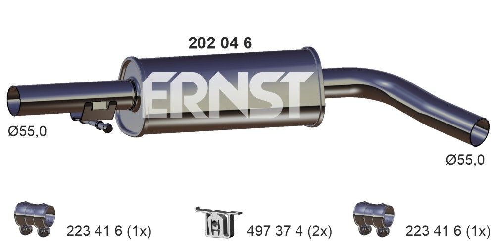 ERNST Stredný tlmič výfuku 202046 Stredný tlmič výfuku ERNST Fiat BRAVO 202046