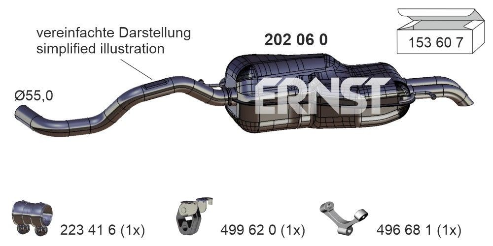 Bagpotte ERNST 202060 ERNST 202060: Udstødning bagpotte Volkswagen NEW BEETLE 1999