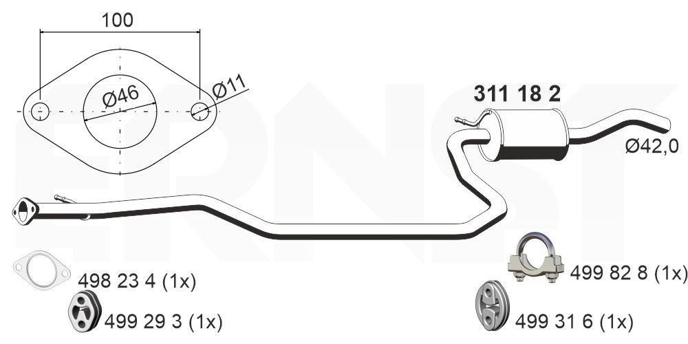 ERNST Keskiäänenvaimentaja 311182 311182 ERNST Keskimmäinen äänenvaimennin MAZDA 3