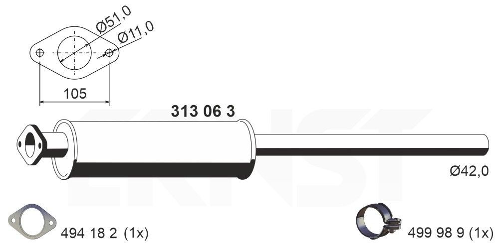 ERNST Silencieux avant 313063 Silencieux avant ERNST OMEGA 313063 pas cher
