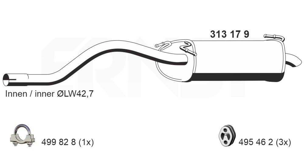 ERNST Lõppsummuti 313179 ERNST 313179 Summuti pütt Ford StreetKA Cabrio odava hinnaga