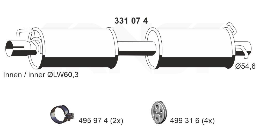 ERNST Μεσαίο σιλανσιέ 331074 331074 Μεσαίο καζανάκι FORD GALAXY ERNST