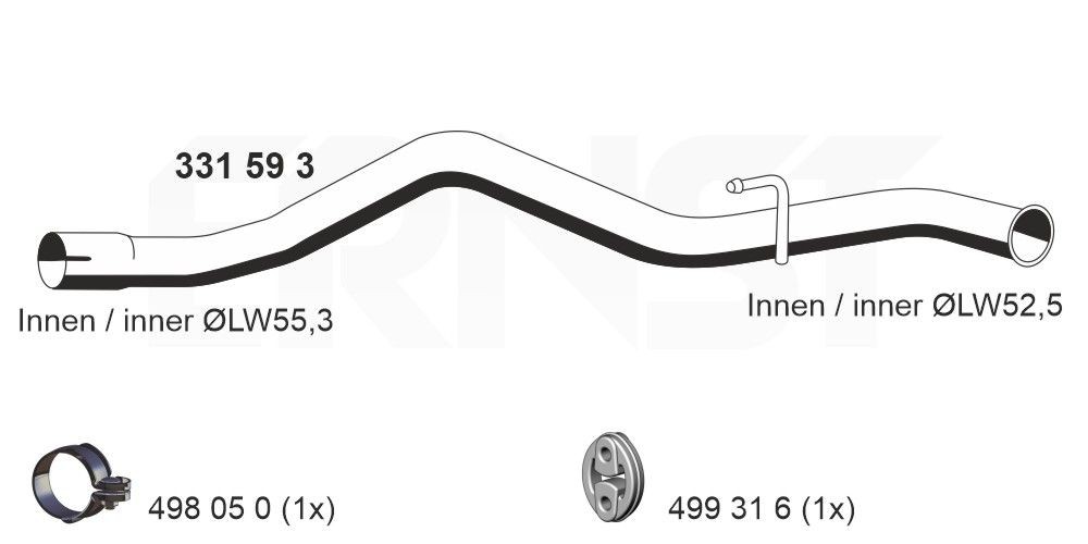 Voorpijp ERNST 331593 ERNST 331593 Pijp voor de uitlaat FORD TRANSIT 2018