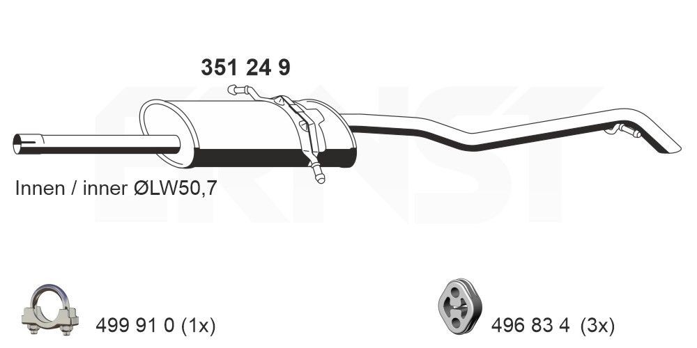 ERNST Bakre eksospotte 351249 Sluttlyddemper ERNST Mercedes-Benz GLE 351249