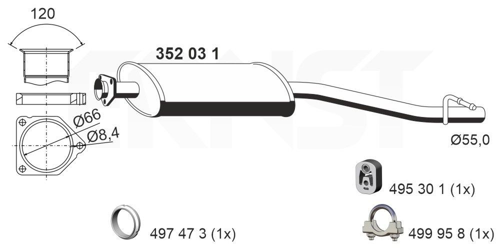 ERNST Midtre lydpotte 352031 352031 Mellomlyddemper MERCEDES-BENZ M-Klasse ERNST