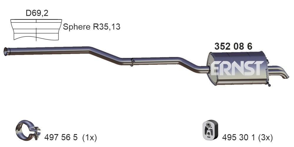Koncový tlmič výfuku ERNST 352086 ERNST 352086 Zadný tlmič výfuku športový a univerzálne Mercedes-Benz VARIO 2016