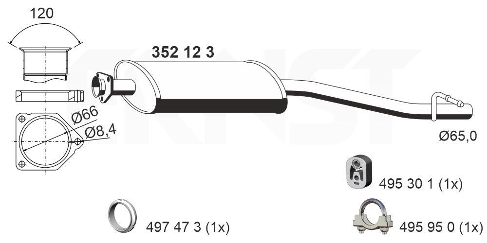 ERNST Midtre lydpotte 352123 ERNST 352123 Midtre lydpotte MERCEDES-BENZ C-Klasse T-modell (S203) C 350 4-matic (203.287) 272 hk 2005