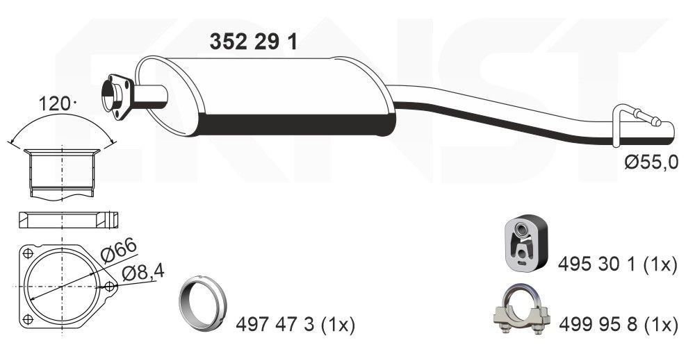 ERNST Stredný tlmič výfuku 352291 Stredný tlmič ERNST VIANO 352291 lacné