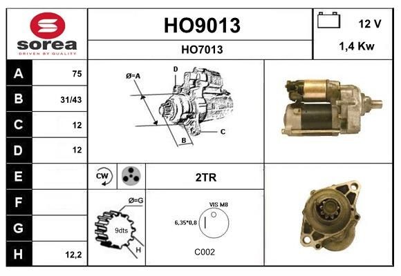 SNRA Démarreur HO9013 SNRA HO9013 Starter moteur Honda Prelude 5 prix