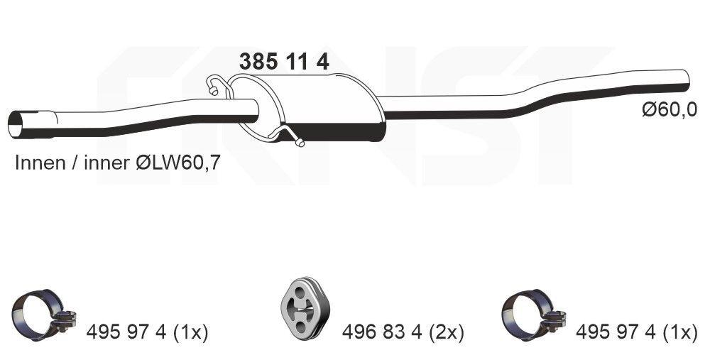ERNST Silencieux intermédiaire 385114 Mercedes-Benz /8 Pot d'échappement intermédiaire ERNST 385114