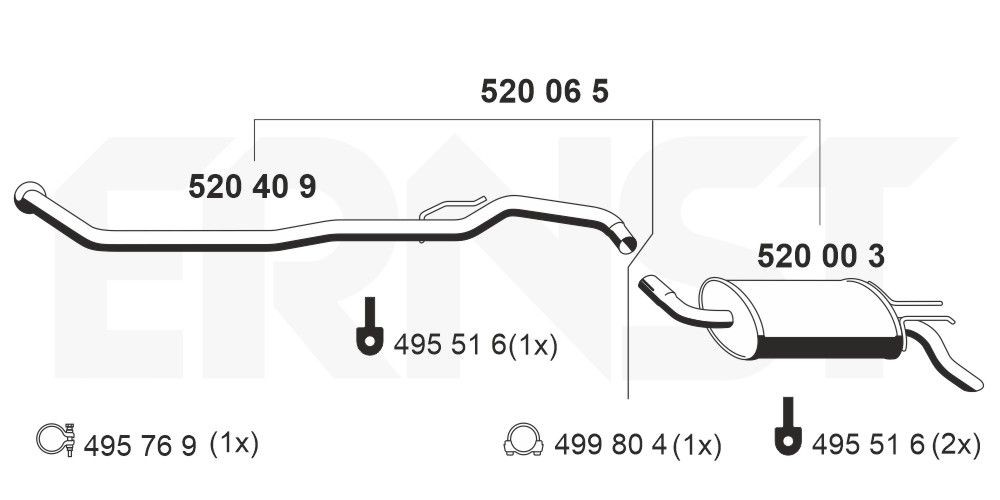 Panela de escape traseira ERNST 520065 ERNST 520065: Panela de escape traseira Renault TWINGO 2000