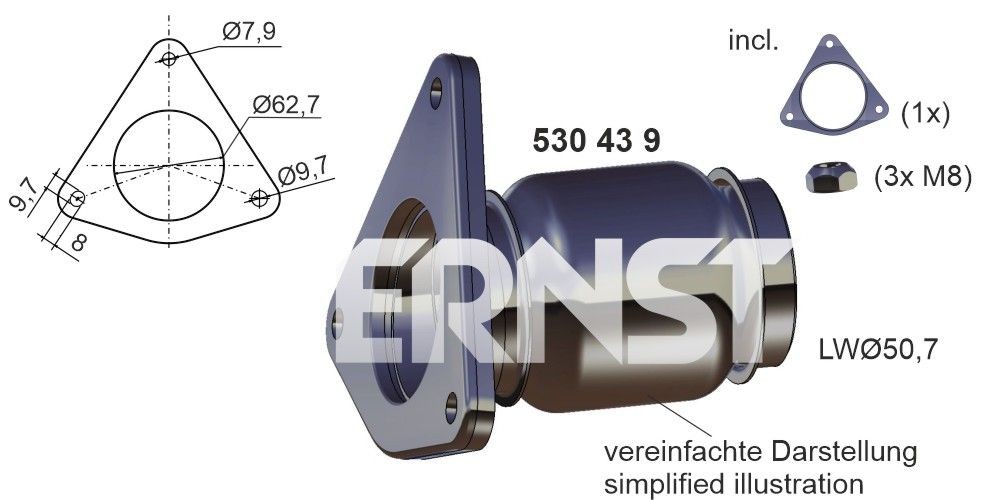 ERNST Flexrör, avgassystem 530439 530439 ERNST flexibelt skarvrör SAAB 9000