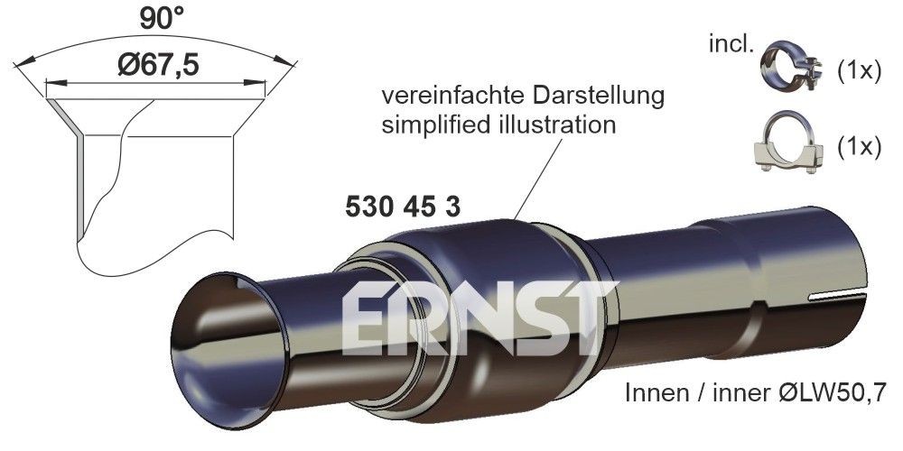 ERNST Flessibile, Impianto gas scarico 530453 ERNST 530453 Flessibile scarico Renault Megane LA originale prezzo