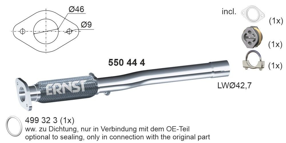 Flessibile, Impianto gas scarico ERNST 550444 ERNST 550444 costo Tubo flessibile marmitta Fiat FIORINO 1999